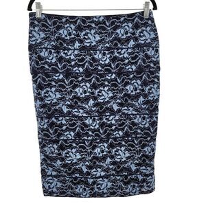 Vintage Y2K Ralph Lauren Formal Floral Lace Pencil Skirt 6 Navy Blue Below‎ Knee
